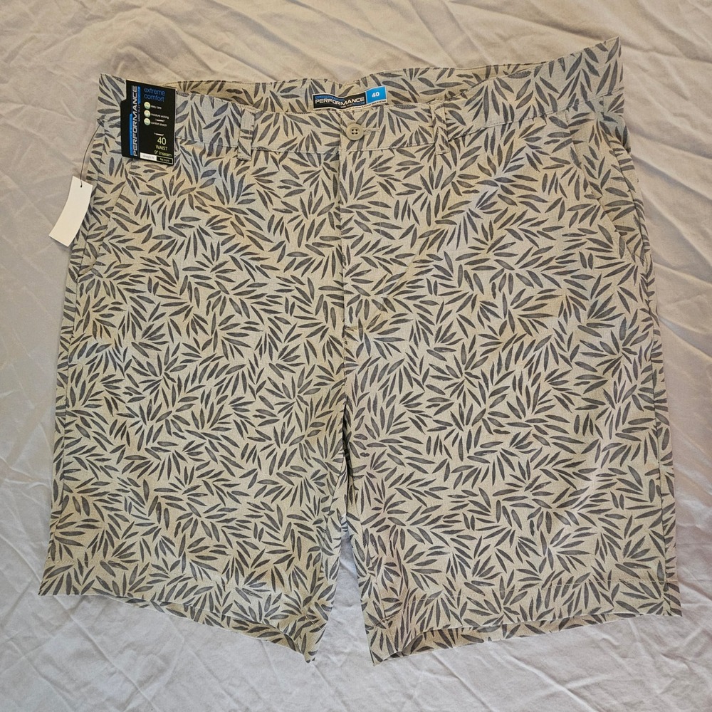Roundtree Yorke Performance Men's Shorts Size 40 Leaf Pattern Tan Grey NWT L422